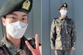 Jin shared photos on Weverse after completing the basic training.