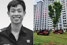 The SCDF officer had allegedly left Sergeant 1 Edward H Go (left) alone in a unit in Block 91 Henderson Road to fight the ongoing fire, without informing anyone.