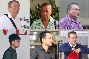 (Clockwise from top left) Lim Ah Bah, Yan Kok Fatt, Haji Mohamed Yusoof, Ng Soon Hee, Muhammad Salihin Omar and Loh Wai Cheong. The seventh man cannot be named to protect the victim.